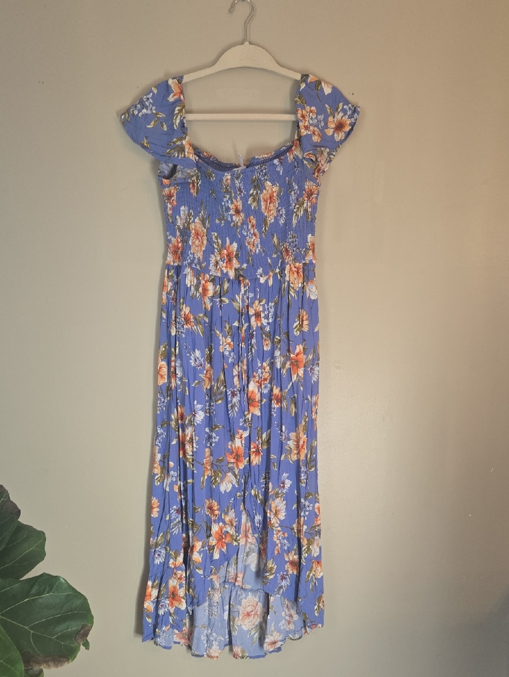 Xhilaration - Floral Off-Shoulder Smocked Midi Dress in Periwinkle Blue
